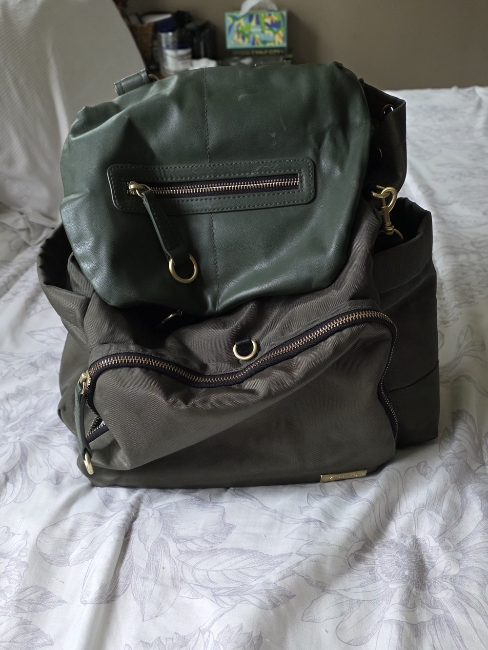 Skip Hop Olive Green Convertible Baby Bag Backpack